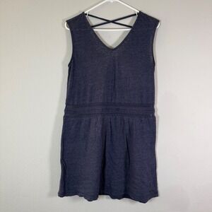 Roxy Navy Blue‎ Smocked Waist Criss Cross Back Sleeveless Casual Dress Women's M